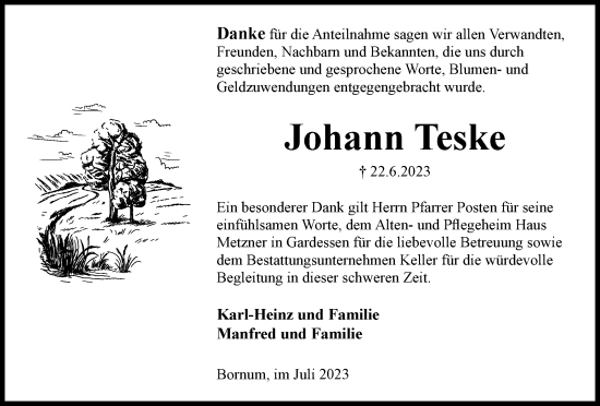 Traueranzeige von Johann Teske von Helmstedter Nachrichten