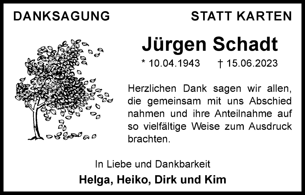  Traueranzeige für Jürgen Schadt vom 15.07.2023 aus Neue Braunschweiger am Samstag
