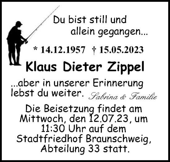 Traueranzeige von Klaus Dieter Zippel von Braunschweiger Zeitung