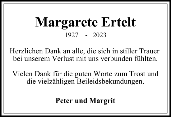 Traueranzeige von Margarete Ertelt von Braunschweiger Zeitung