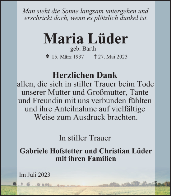 Traueranzeige von Maria Lüder von Braunschweiger Zeitung