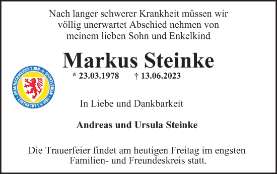 Traueranzeige von Markus Steinke von Salzgitter-Zeitung