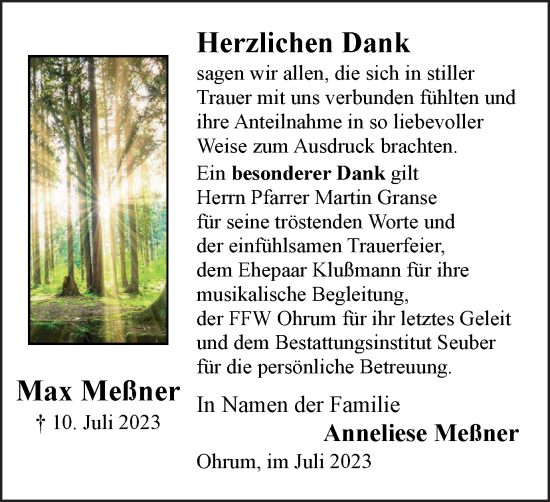Traueranzeige von Max Meßner von Wolfenbütteler Zeitung