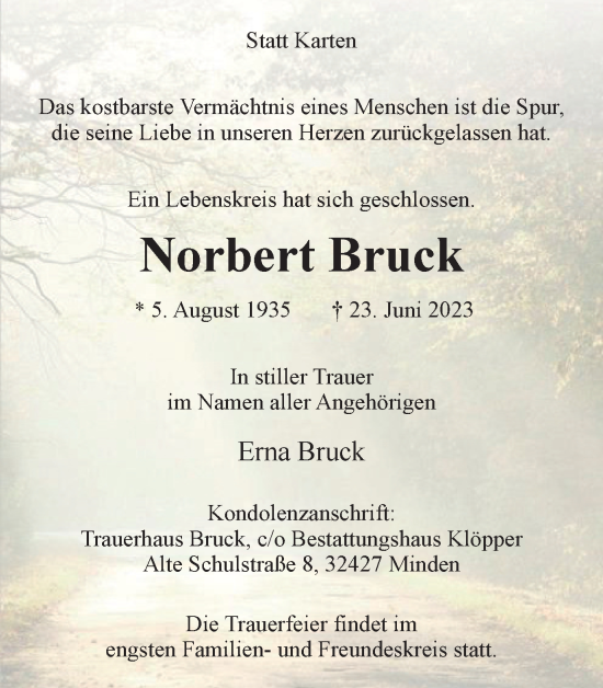 Traueranzeige von Norbert Bruck von Braunschweiger Zeitung