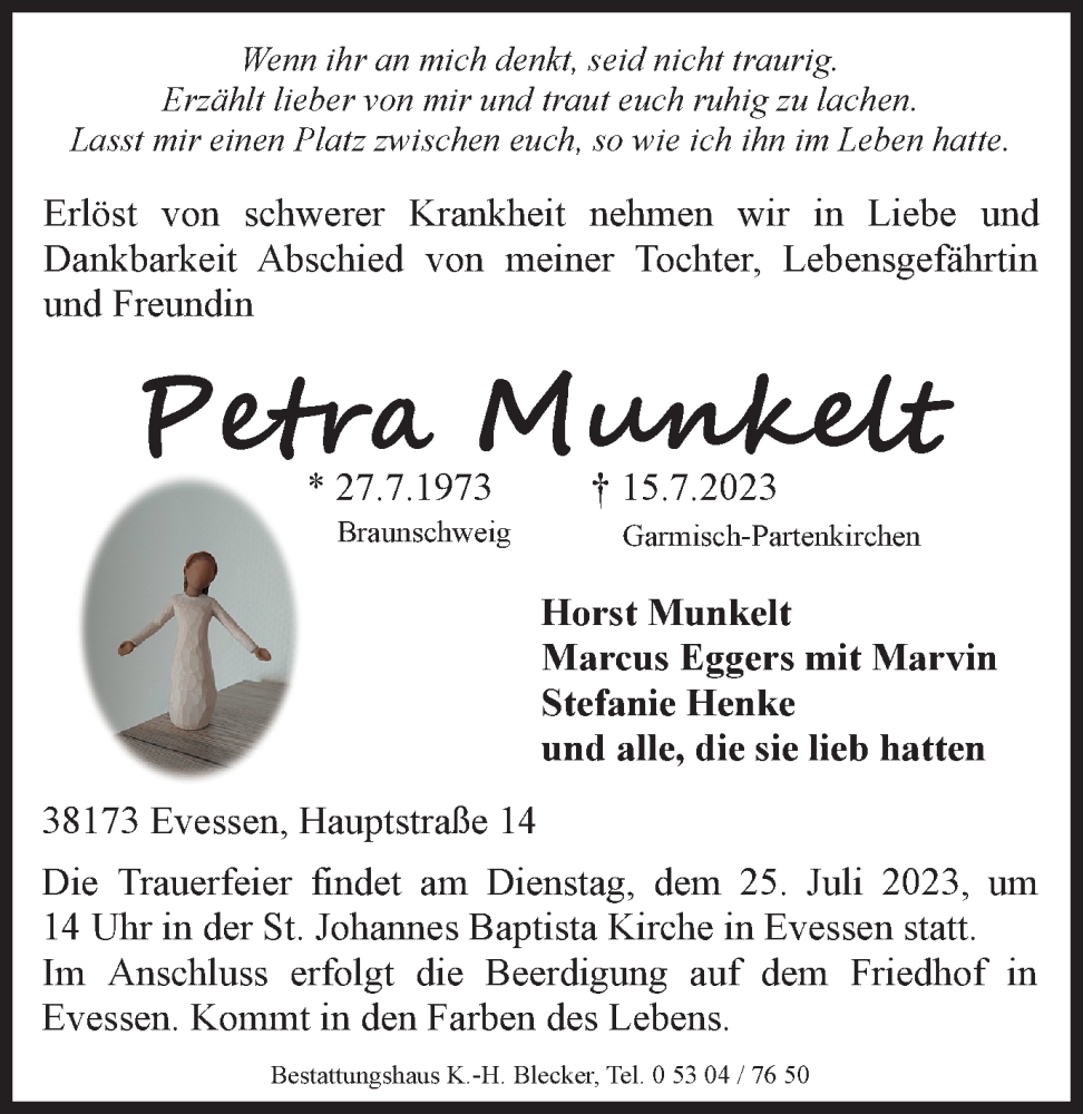  Traueranzeige für Petra Munkelt vom 22.07.2023 aus Braunschweiger Zeitung