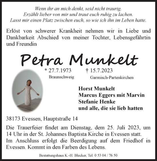 Traueranzeige von Petra Munkelt von Braunschweiger Zeitung