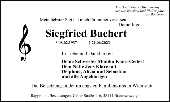 Traueranzeige von Siegfried Buchert von Braunschweiger Zeitung