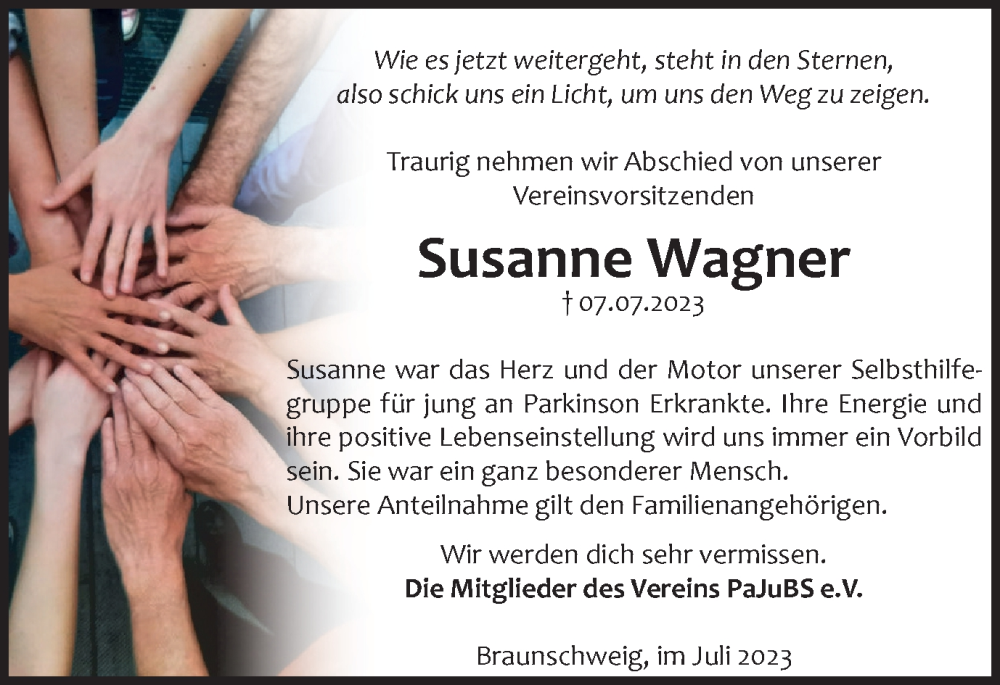  Traueranzeige für Susanne Wagner vom 15.07.2023 aus Braunschweiger Zeitung