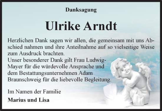 Traueranzeige von Ulrike Arndt von Braunschweiger Zeitung