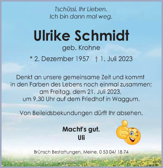 Traueranzeige von Ulrike Schmidt von Braunschweiger Zeitung