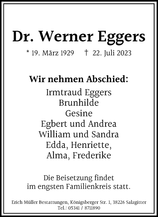 Traueranzeige von Werner Eggers von Salzgitter-Zeitung