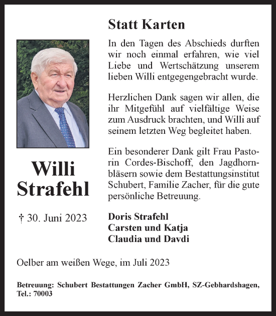 Traueranzeige von Willi Strafehl von Salzgitter-Zeitung