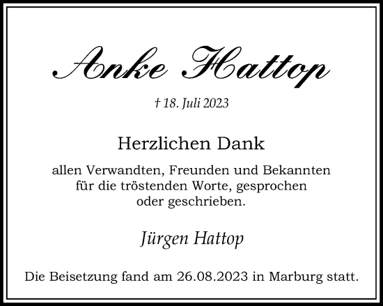 Traueranzeige von Anke Hattop von Salzgitter-Zeitung