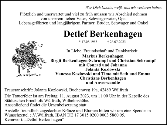 Traueranzeige von Detlef Berkenhagen von Braunschweiger Zeitung