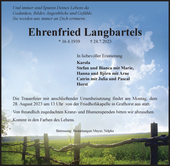 Traueranzeige von Ehrenfried Langbartels von Wolfsburger Nachrichten