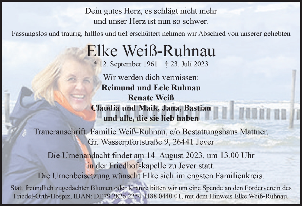  Traueranzeige für Elke Weiß-Ruhnau vom 05.08.2023 aus Helmstedter Nachrichten