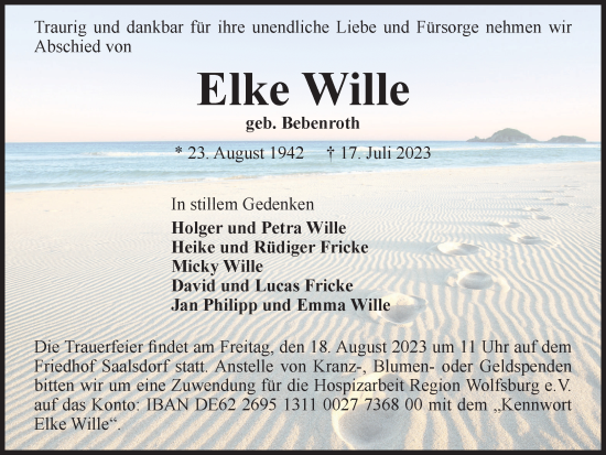 Traueranzeige von Elke Wille von Helmstedter Nachrichten