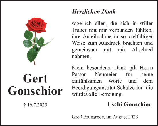 Traueranzeige von Gert Gonschior von Helmstedter Nachrichten