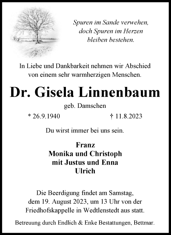 Traueranzeige von Gisela Linnenbaum von Braunschweiger Zeitung