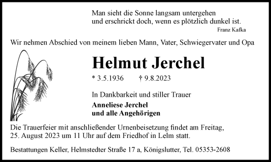 Traueranzeige von Helmut Jerchel von Helmstedter Nachrichten
