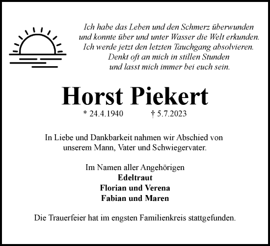 Traueranzeige von Horst Piekert von Braunschweiger Zeitung