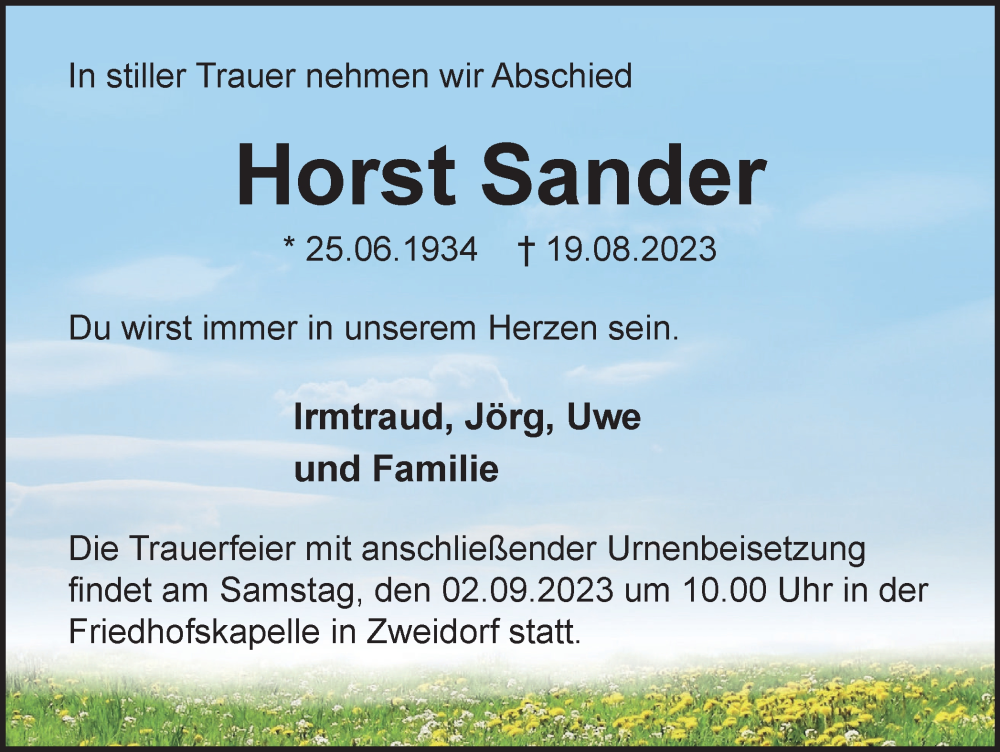 Traueranzeigen von Horst Sander trauer38.de