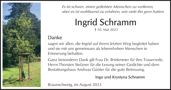 Traueranzeige von Ingrid Schramm von Braunschweiger Zeitung