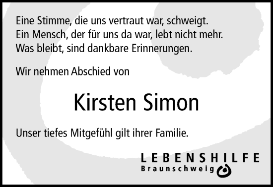 Traueranzeige von Kirsten Simon von Braunschweiger Zeitung