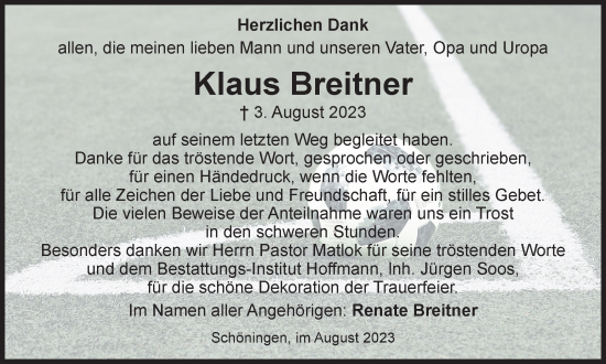 Traueranzeige von Klaus Breitner von Helmstedter Nachrichten