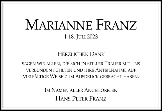 Traueranzeige von Marianne Franz von Salzgitter-Zeitung