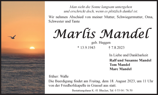 Traueranzeige von Marlius Mandel von Braunschweiger Zeitung