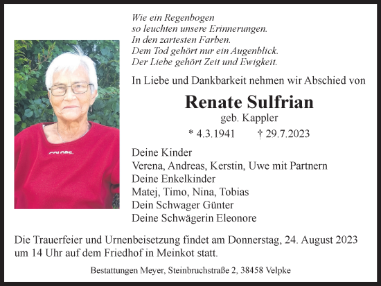 Traueranzeige von Renate Sulfrian von Helmstedter Nachrichten