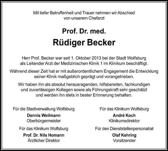 Traueranzeige von Rüdiger Becker von Braunschweiger Zeitung