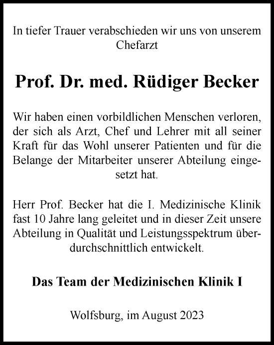 Traueranzeige von Rüdiger Becker von Braunschweiger Zeitung