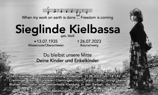 Traueranzeige von Sieglinde Kielbassa von Braunschweiger Zeitung