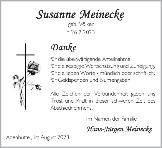 Traueranzeige von Susanne Kleinecke von Wolfsburger Nachrichten