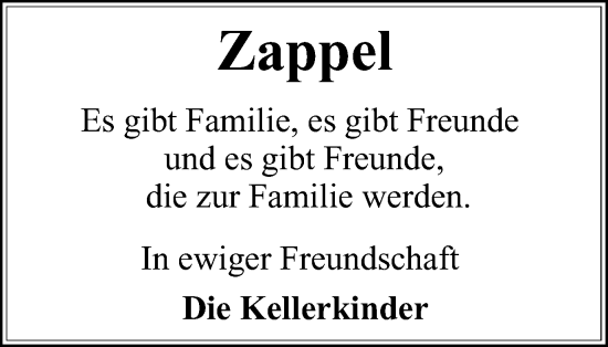 Traueranzeige von Zappel  von Braunschweiger Zeitung