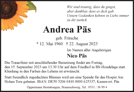 Traueranzeige von Andrea Päs von Braunschweiger Zeitung