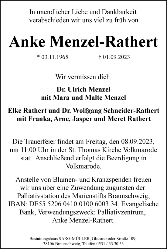 Traueranzeige von Anke Menzel-Rathert von Braunschweiger Zeitung