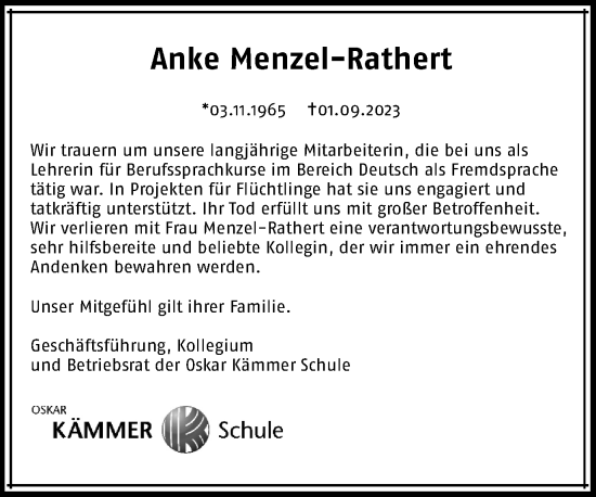 Traueranzeige von Anke Menzel-Rathert von Braunschweiger Zeitung