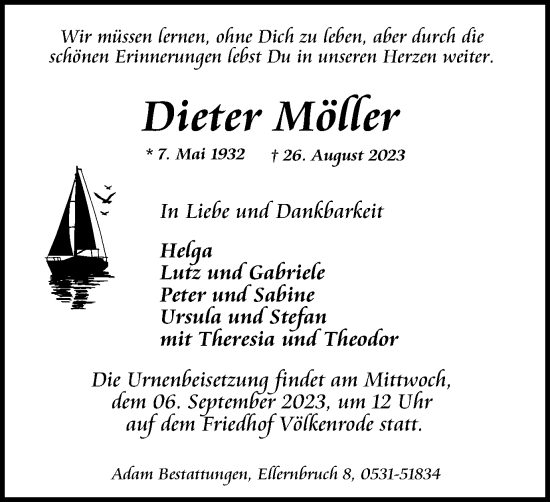 Traueranzeige von Dieter Möller von Braunschweiger Zeitung