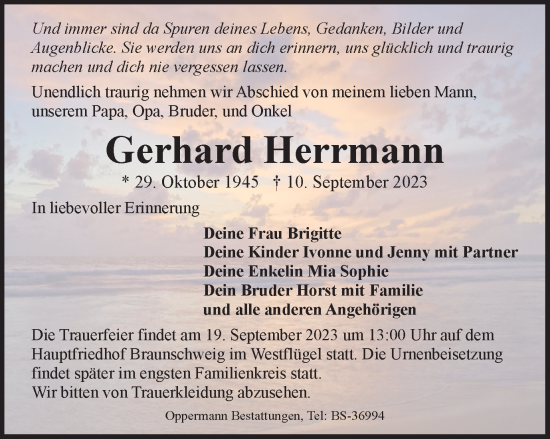 Traueranzeige von Gerhard Herrmann von Braunschweiger Zeitung