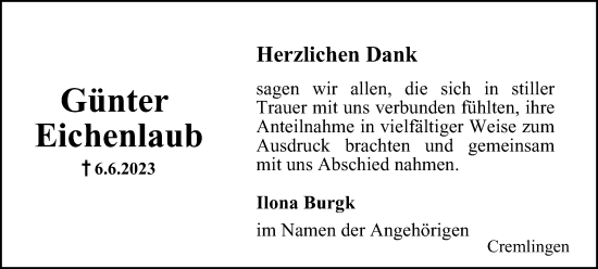 Traueranzeige von Günter Eichenlaub von Wolfenbütteler Zeitung