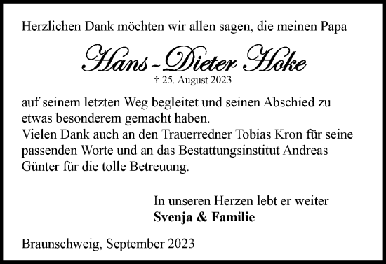 Traueranzeige von Hans-Dieter Hoke von Braunschweiger Zeitung