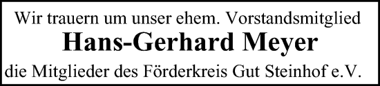 Traueranzeige von Hans-Gerhard Meyer von Braunschweiger Zeitung