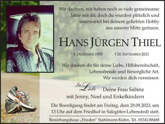 Traueranzeige von Hans Jürgen Thiel von Braunschweiger Zeitung