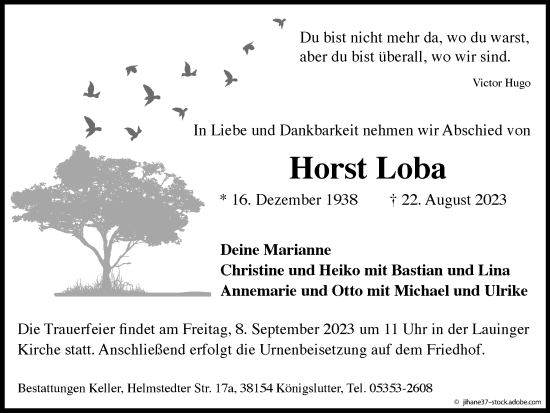 Traueranzeige von Horst Loba von Helmstedter Nachrichten