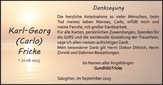 Traueranzeige von Karl-Georg Fricke von Salzgitter-Zeitung