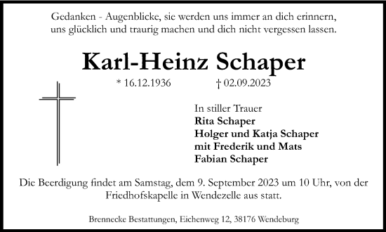 Traueranzeige von Karl-Heinz Schaper von Braunschweiger Zeitung