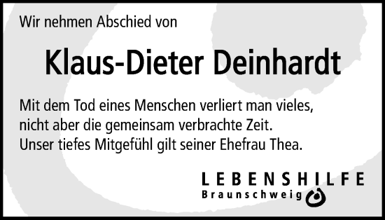 Traueranzeige von Klaus-Dieter Deinhardt von Braunschweiger Zeitung